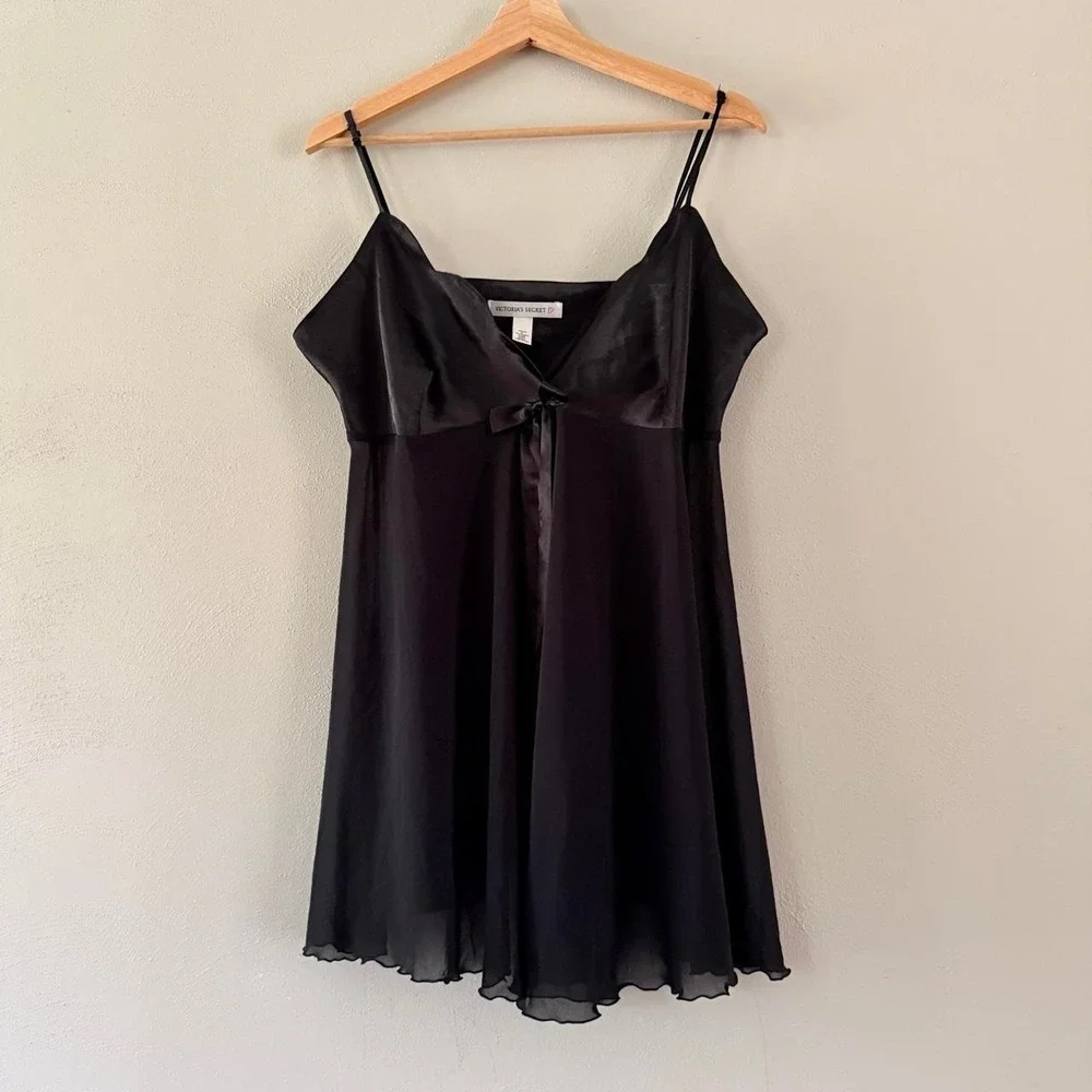 Victoria's Secret Women's XL Black Sheer Babydoll Lingerie Slip Dress